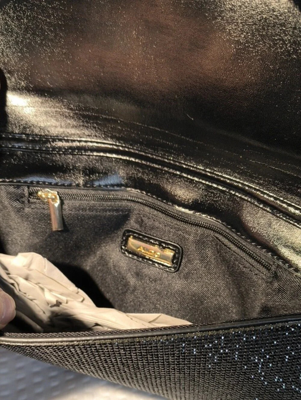 ALDO Black Sparkle Envelope Clutch/Wristlet  with Gold Chain/Strap